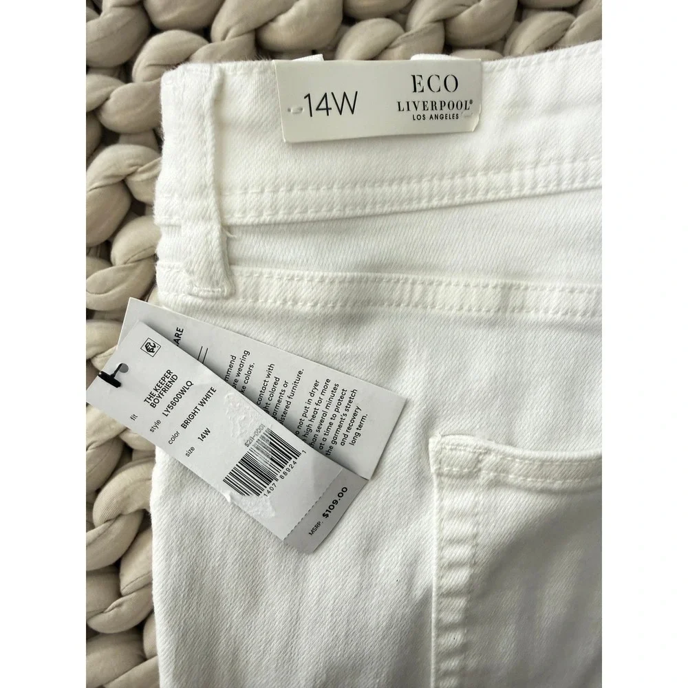 NWT Liverpool Los Angeles‎ Eco The Keeper Boyfriend Jeans Plus White Stretch 14W